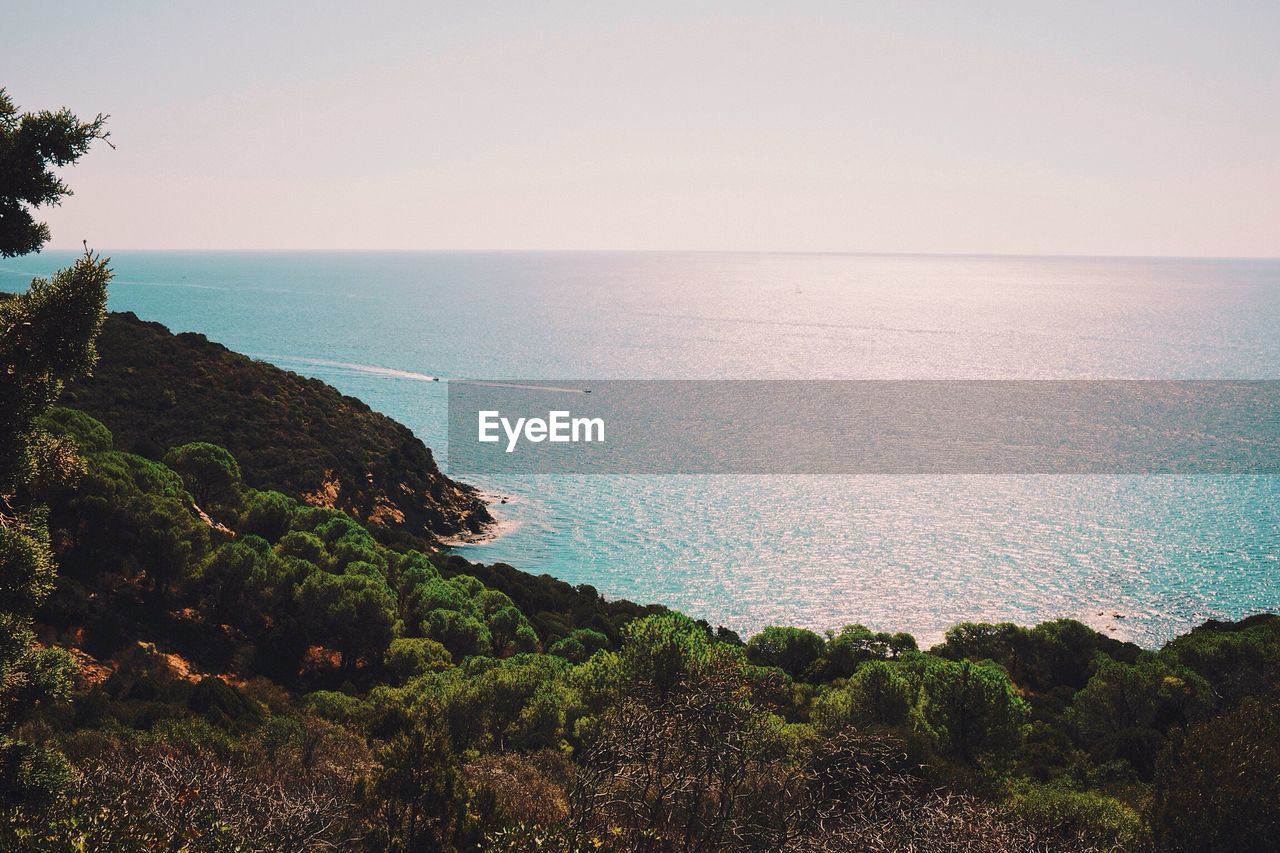 Scenic view of sea against clear sky