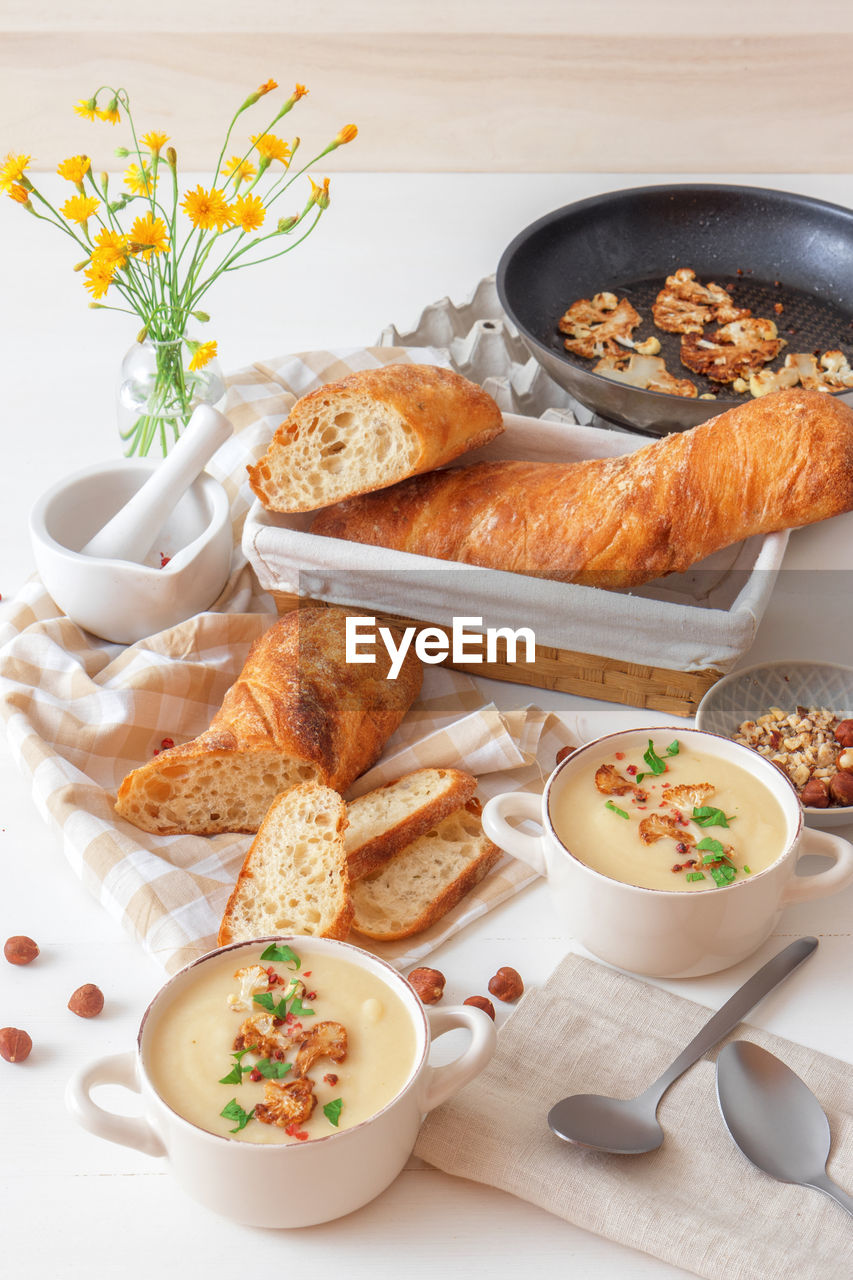 HIGH ANGLE VIEW OF BREAKFAST IN PLATE