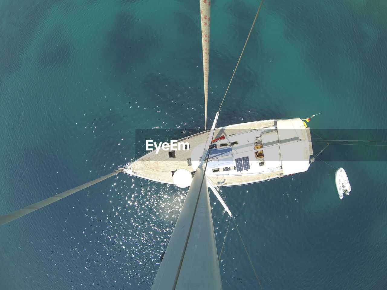 Directly above shot of sailboat on sea