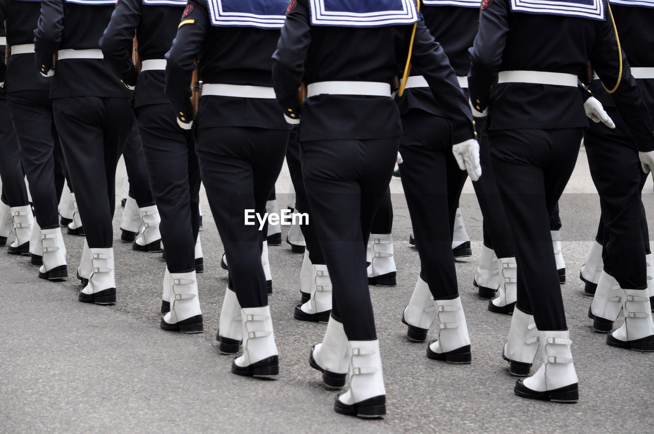 Low section of soldiers in military parade