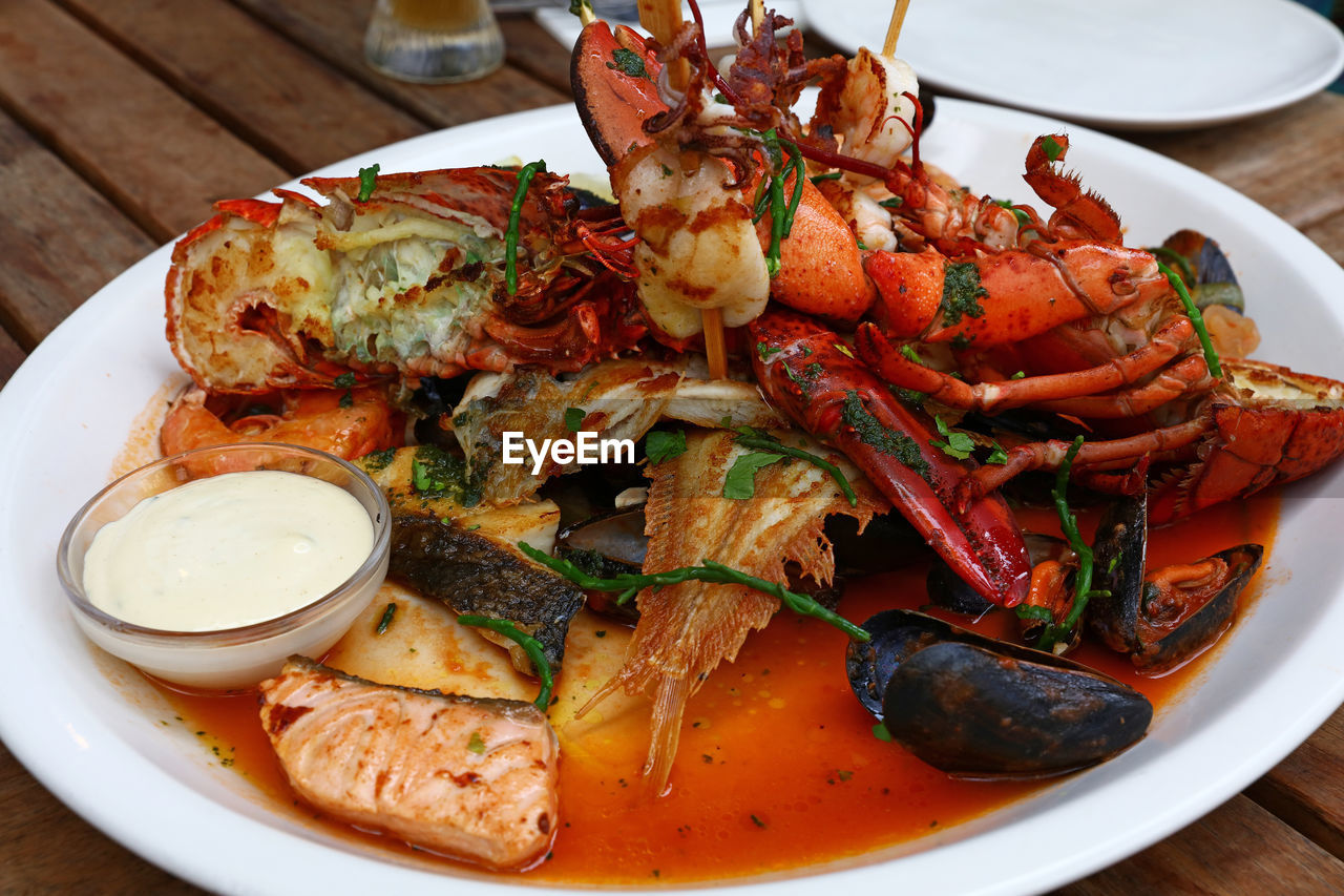 HIGH ANGLE VIEW OF MEAL SERVED ON TABLE