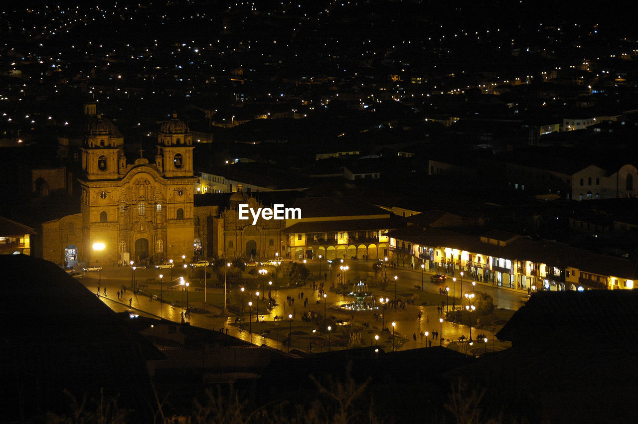 Church in plaza de armas at night