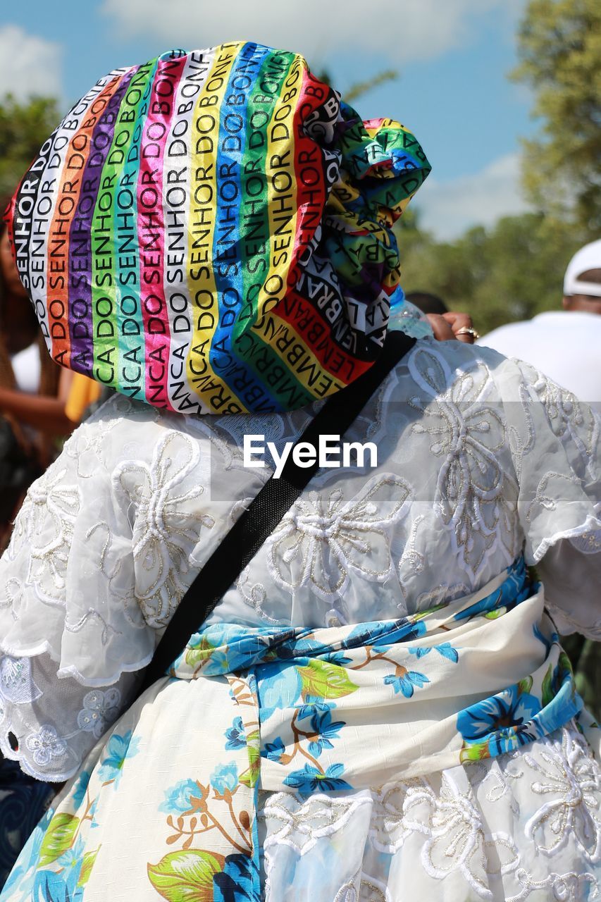 Rear view of woman wearing headscarf