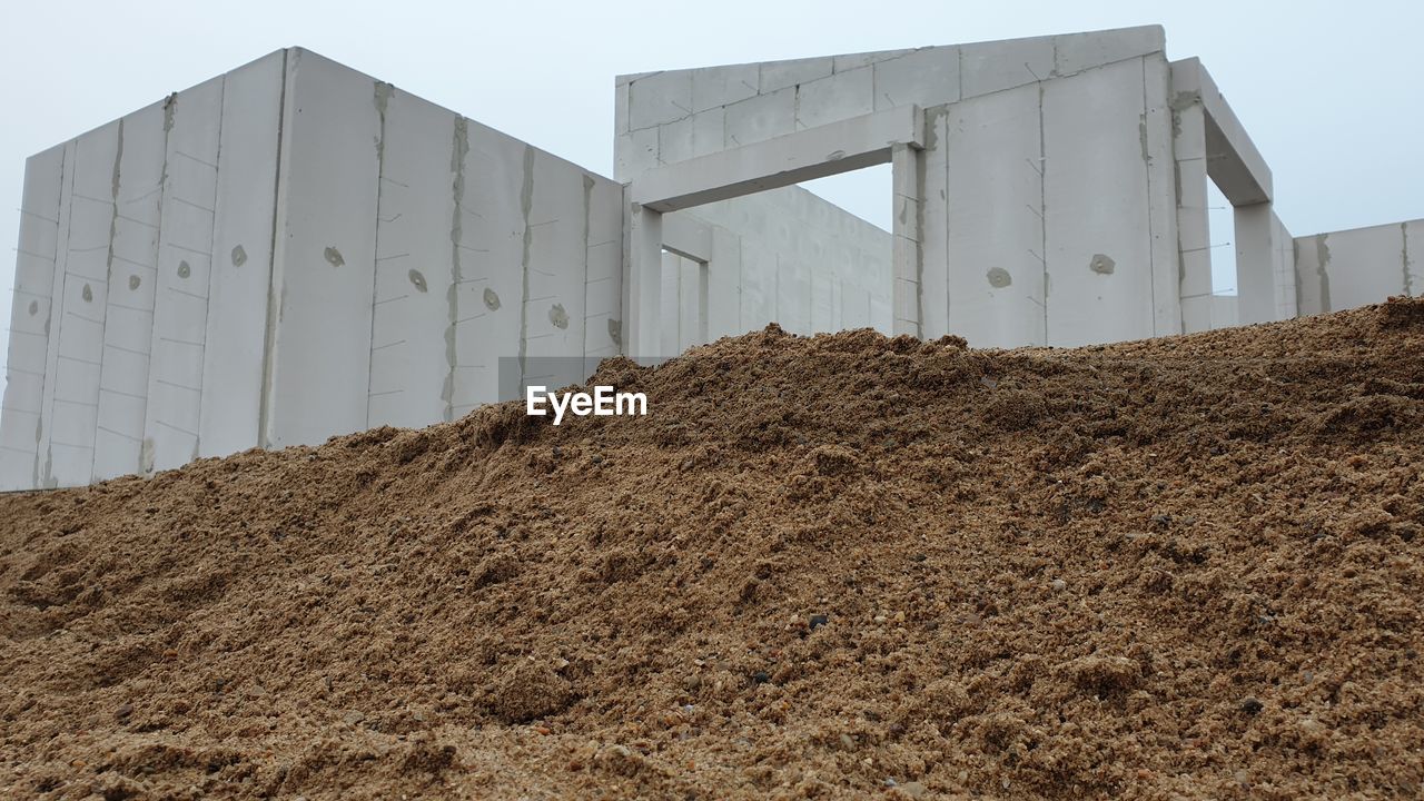 Low angle view of construction site against clear sky