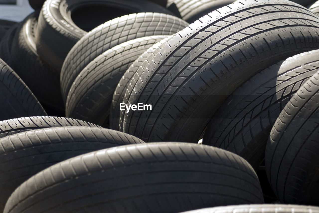 High angle view of abandoned tires