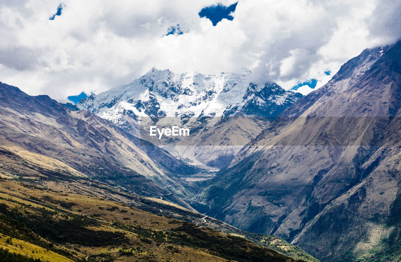 Scenic view of snowcapped mountains against sky