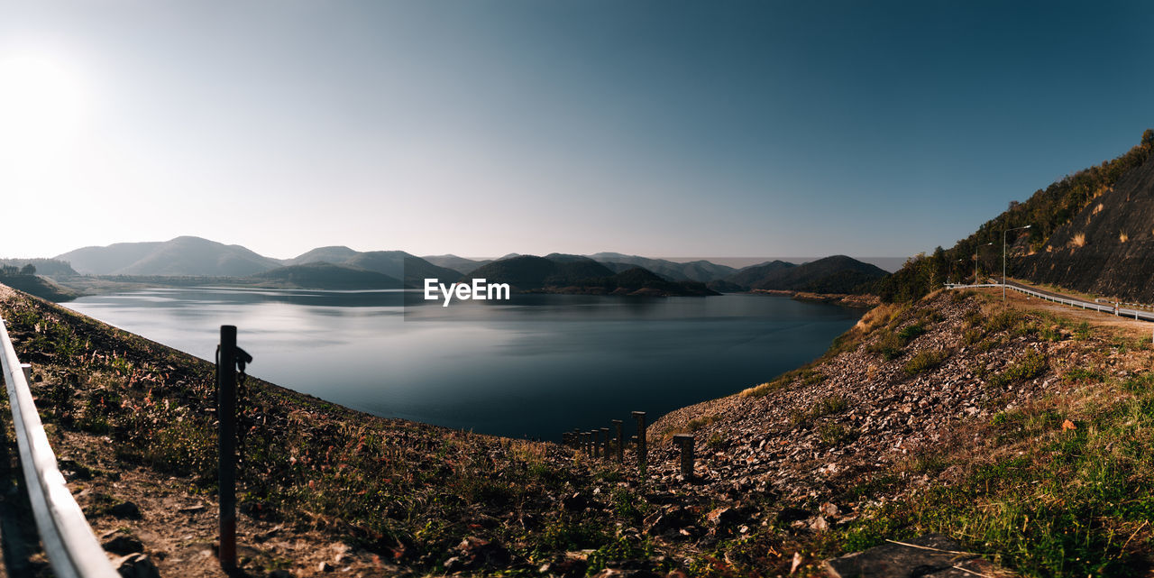 Scenic view of lake against clear sky