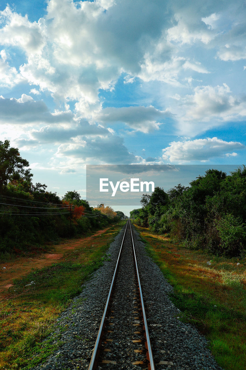 VIEW OF RAILROAD TRACK AGAINST SKY