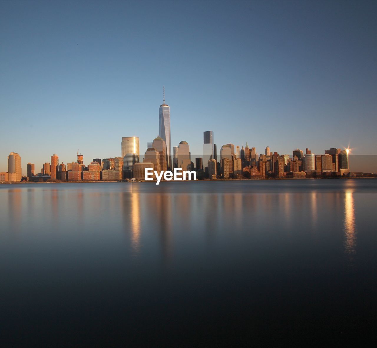 City skyline at dusk