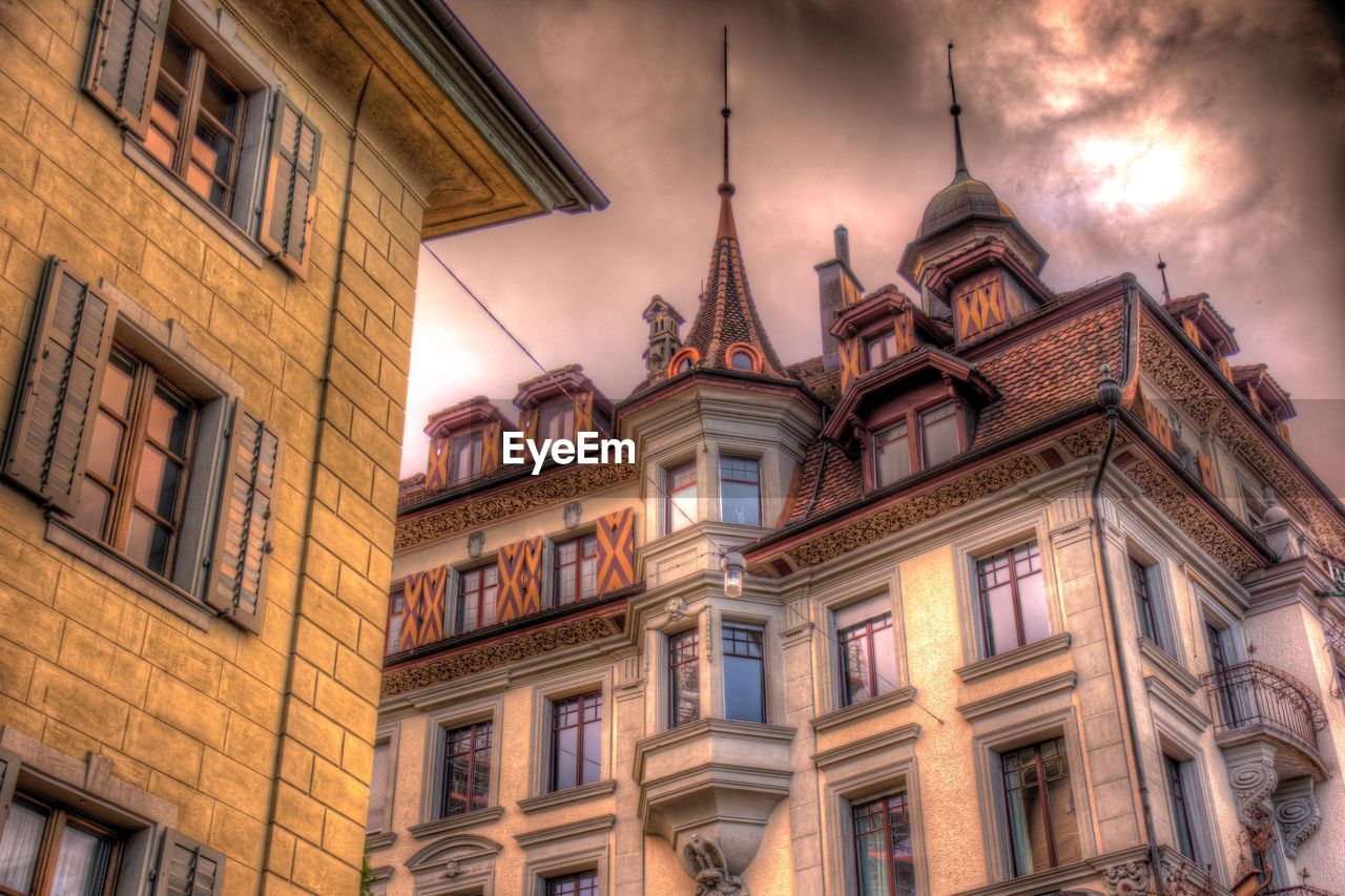 Low angle view of historic buildings against sky