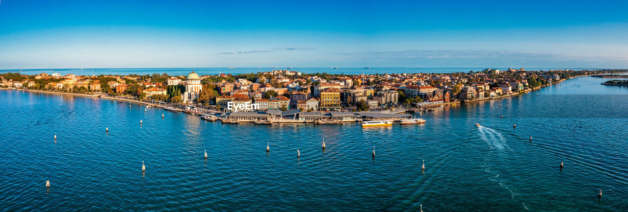 Aerial view of the lido de venezia island in venice, italy.