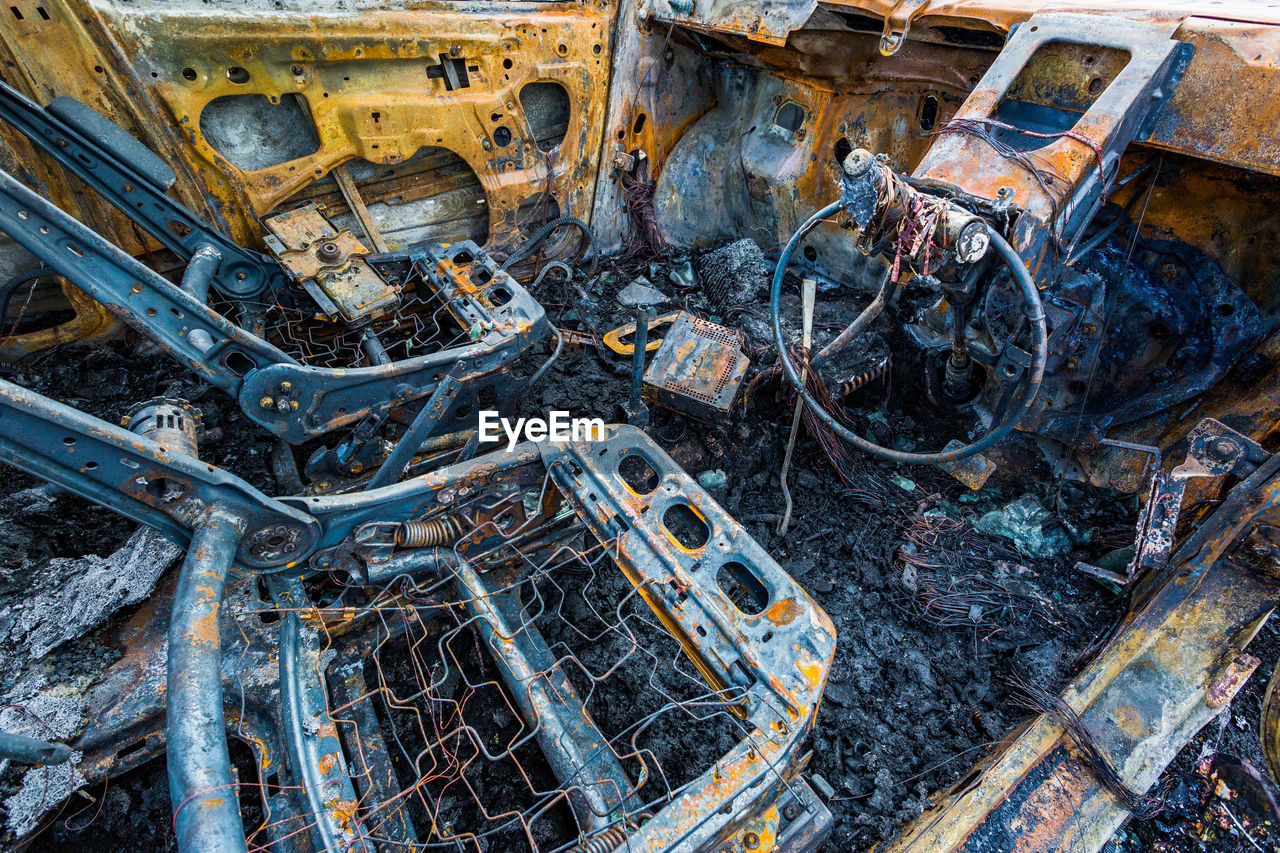 High angle view of abandoned car