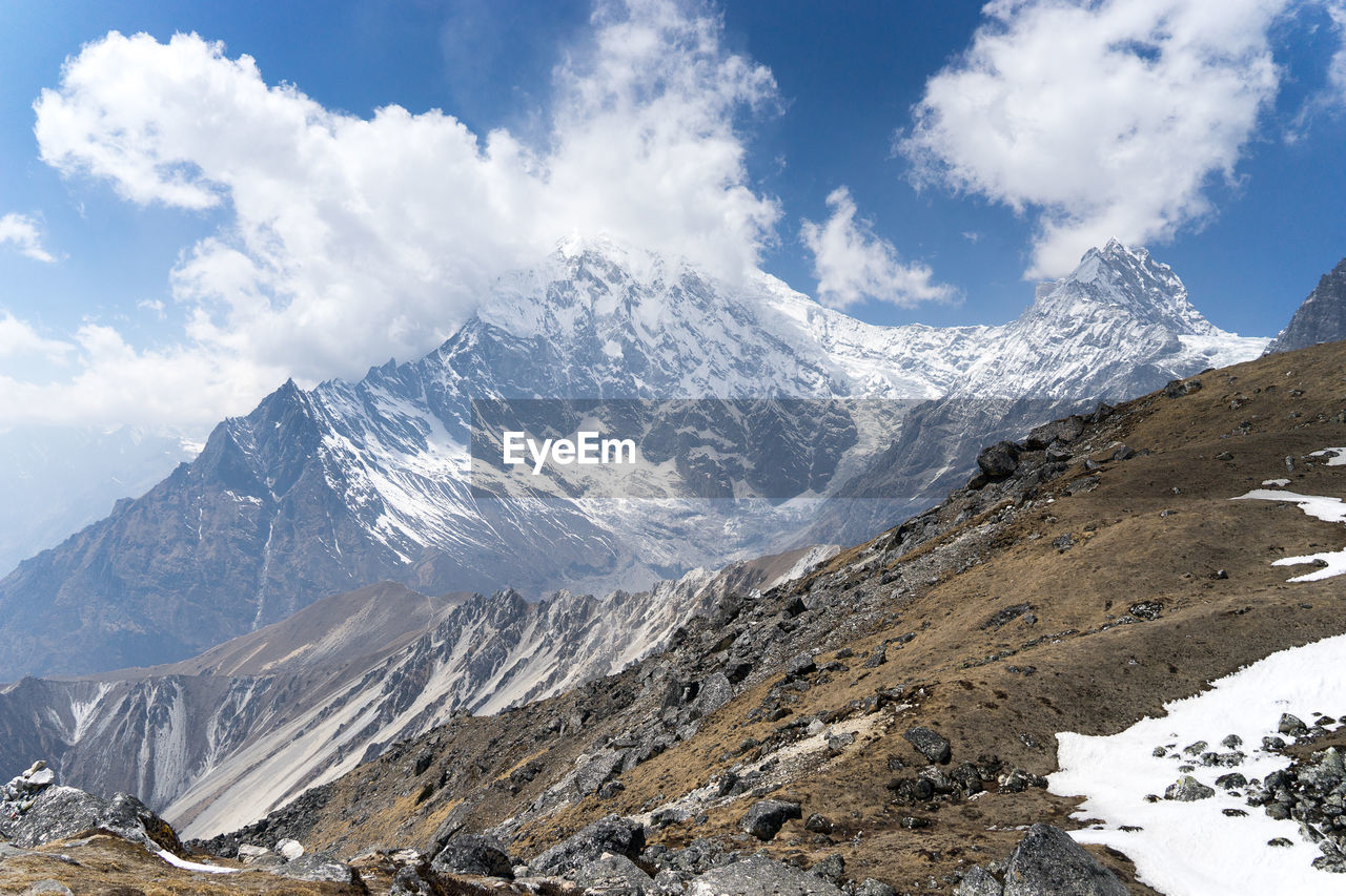 Scenic view of snowcapped mountains against sky