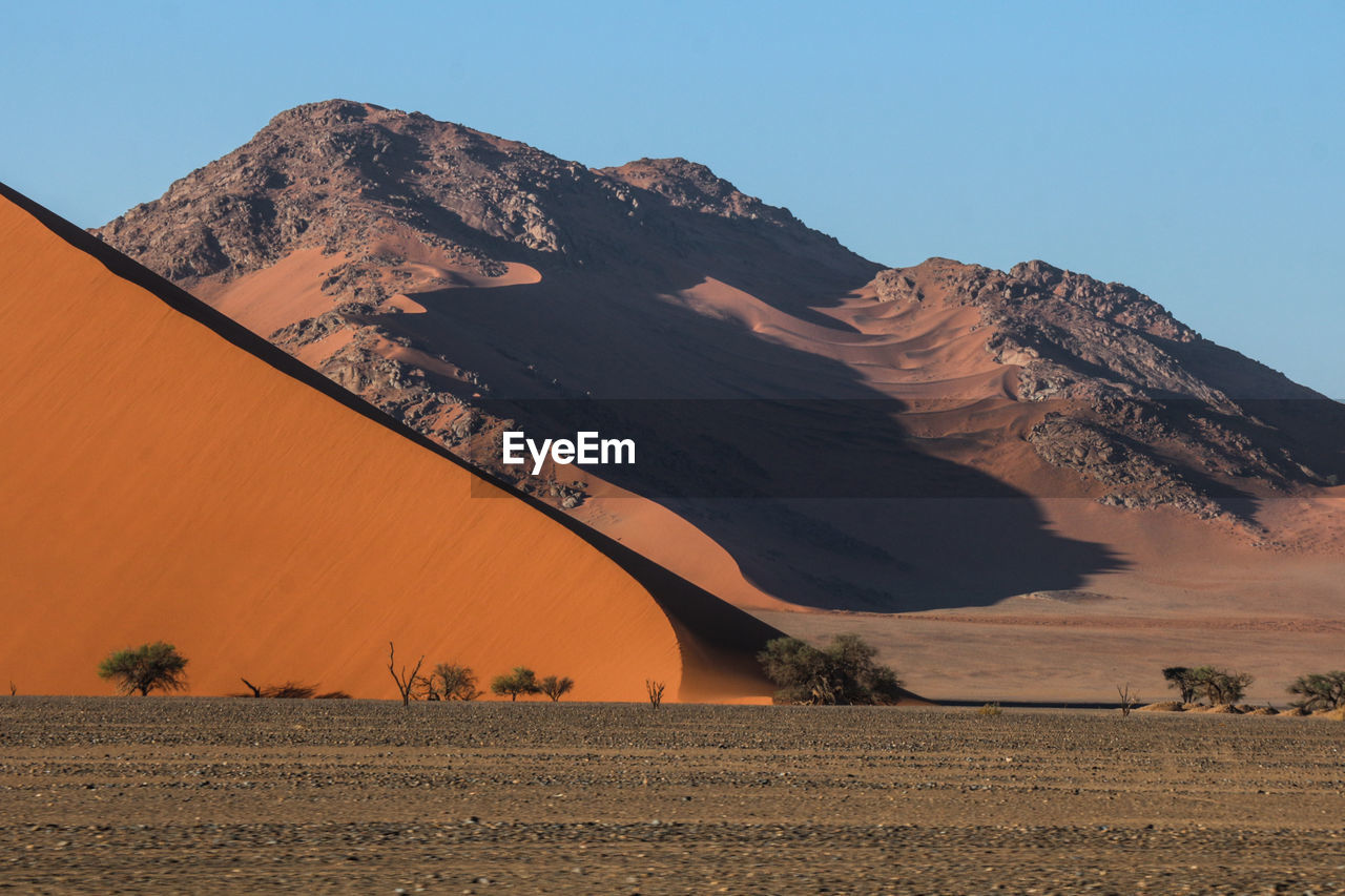 Scenic view of desert against clear sky