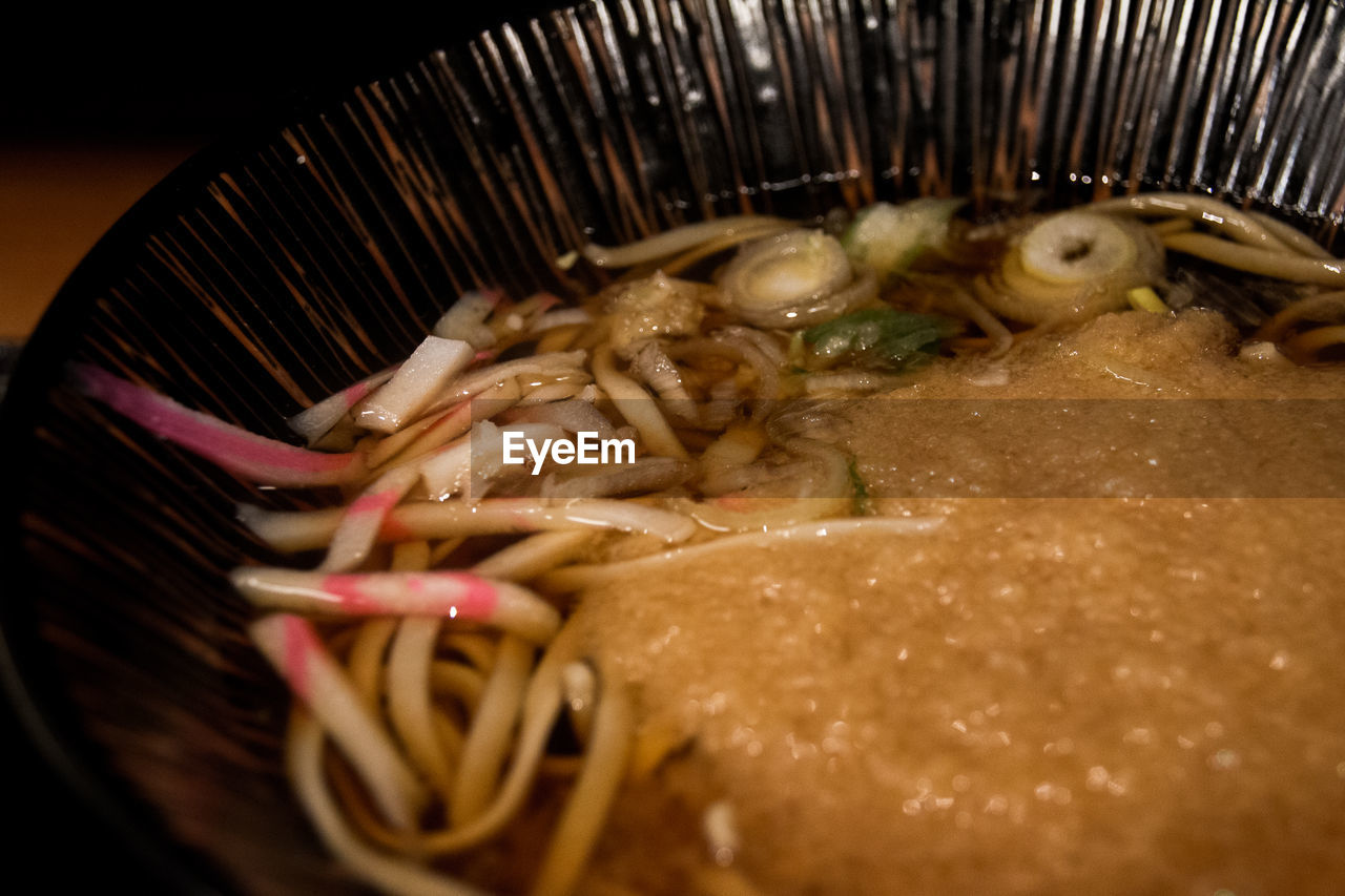 Close-up of soba on table