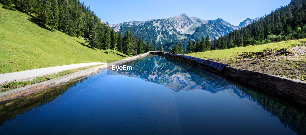 Scenic view of river and mountains