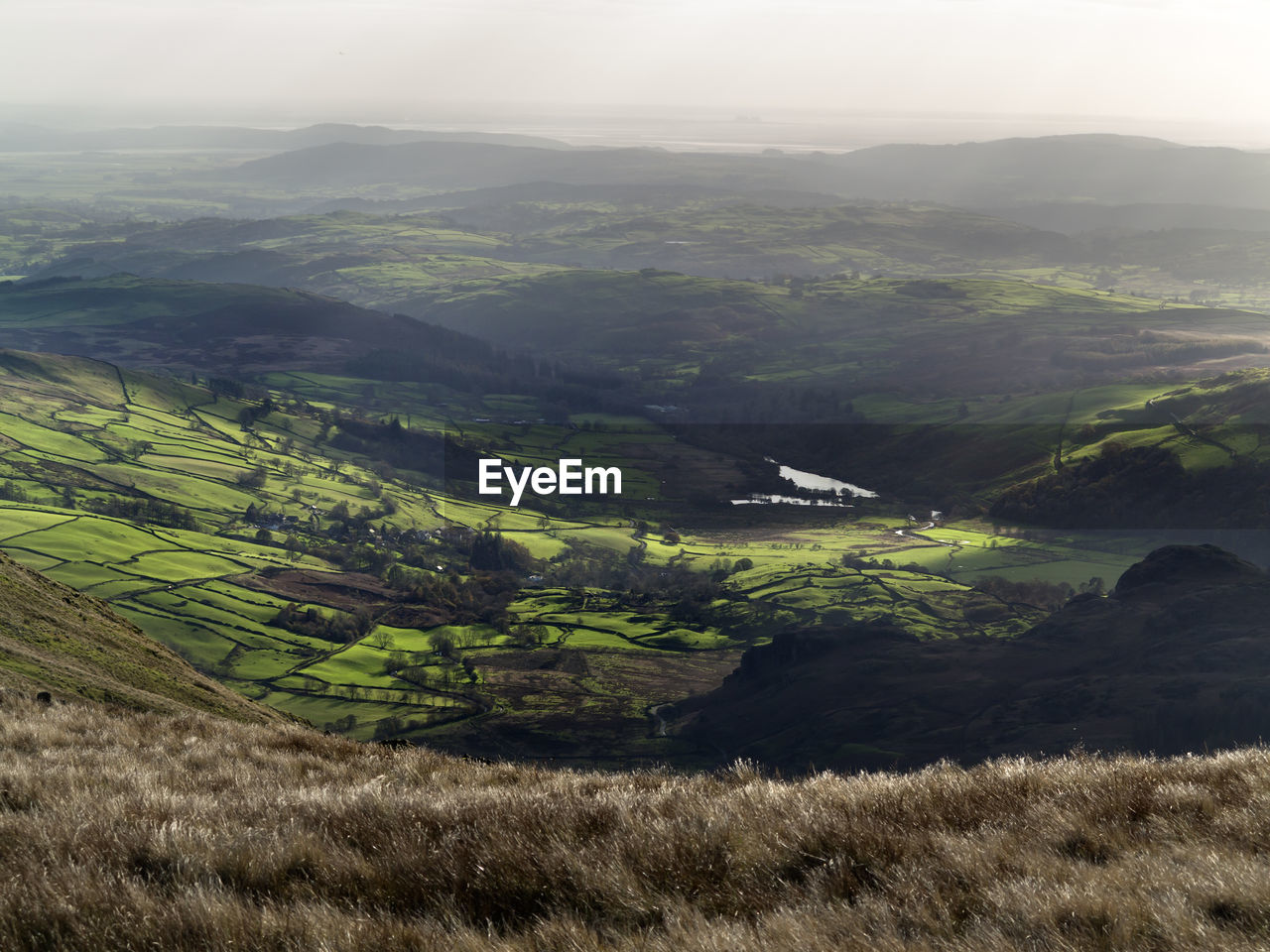 Aerial view of landscape in the lake district, uk