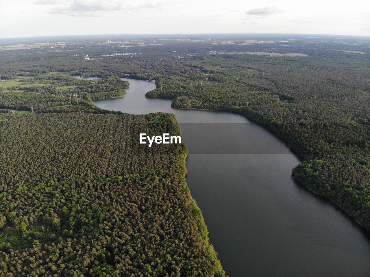 Aerial view of lake bötzsee which is about four km long and 400 m wide 