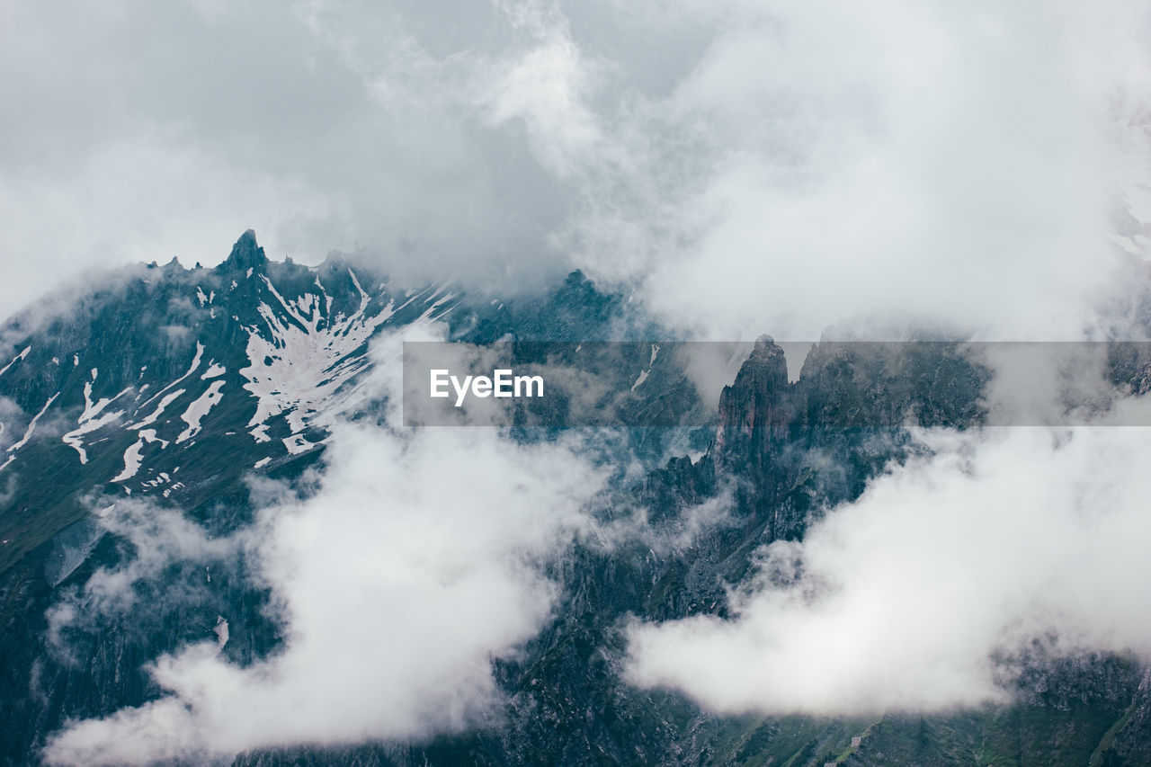 Scenic view of snow covered mountains against sky