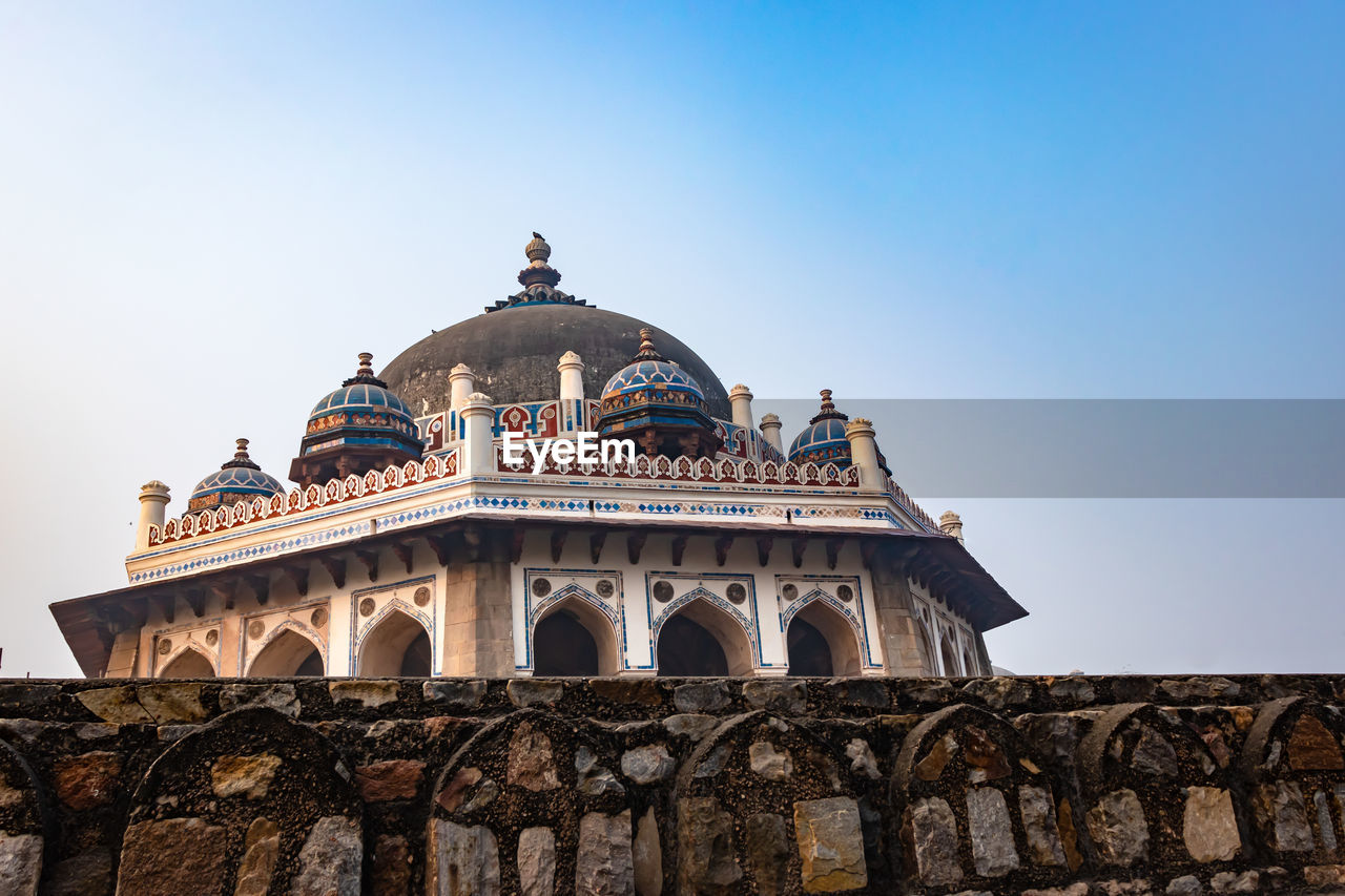 Nila gumbad of humayun tomb exterior view at misty morning from unique perspective