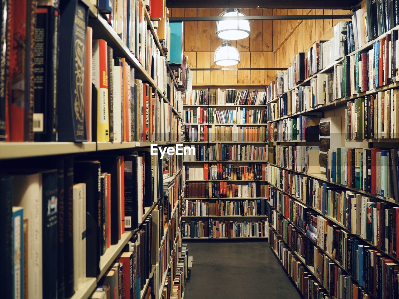 Row of books in library