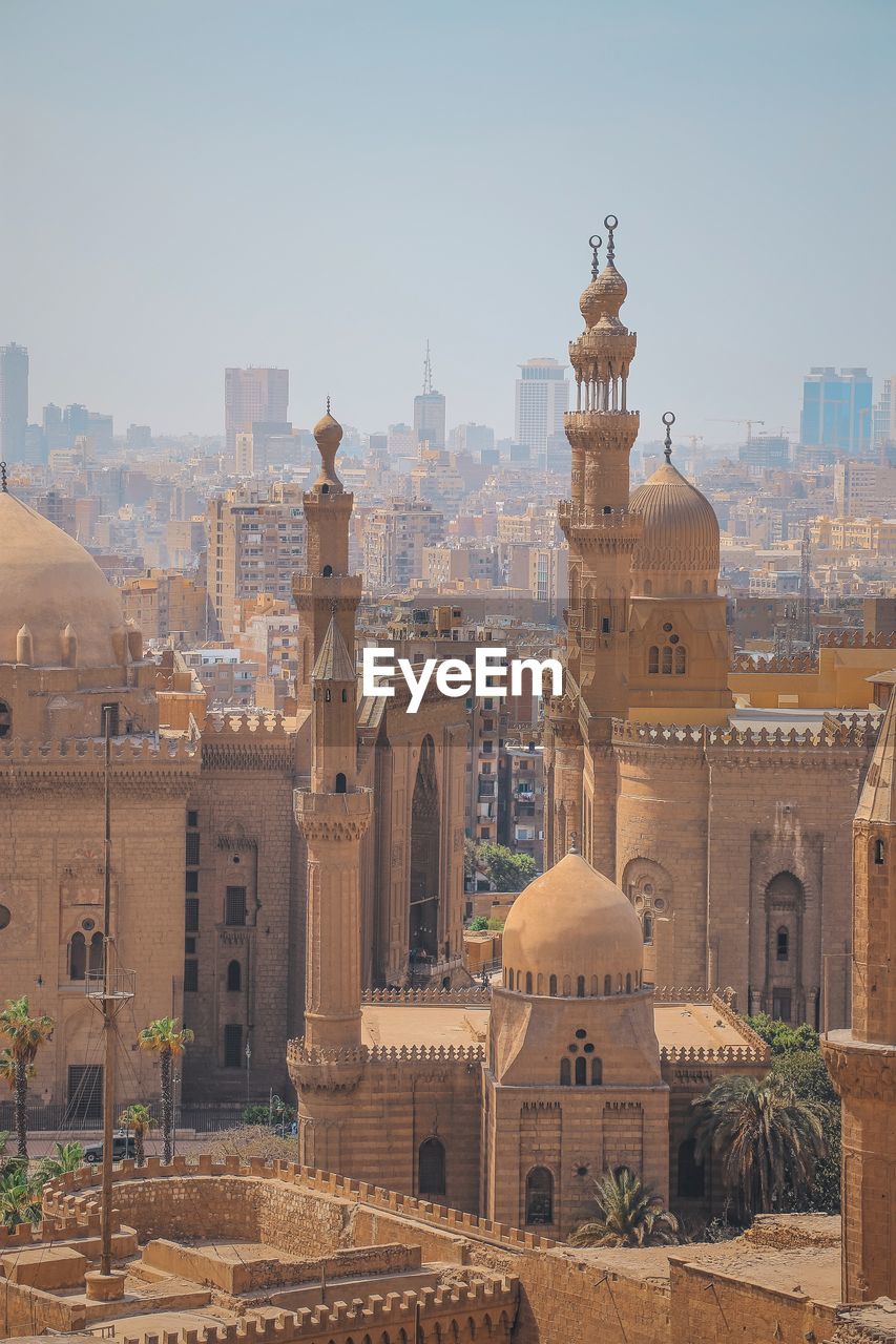 Mosque panoramic view of buildings in city against sky cairo egypt