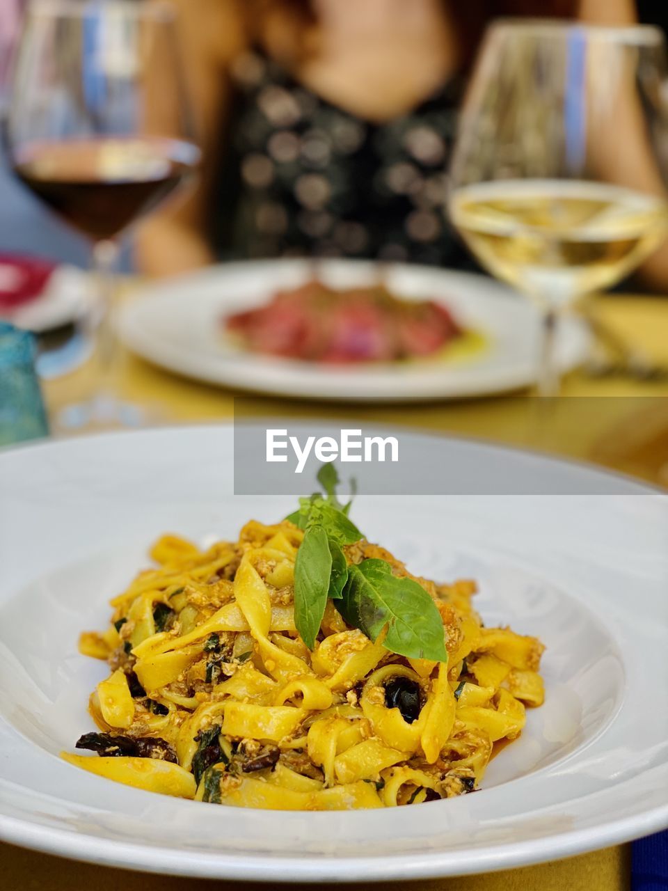 Close-up of food served on table