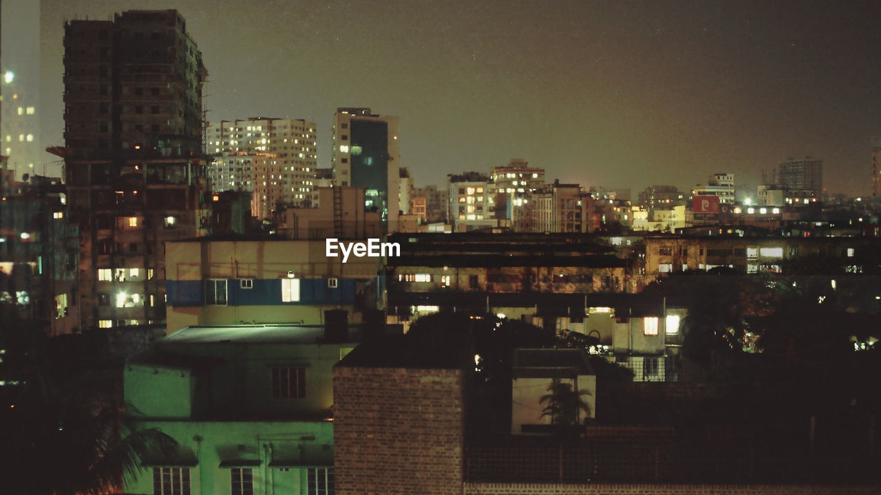 Illuminated buildings at night