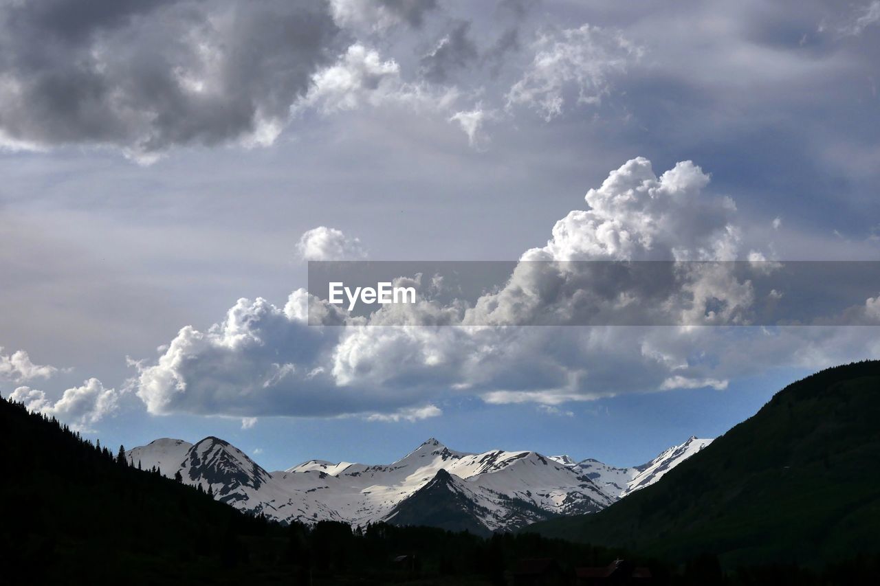 Scenic view of mountains against cloudy sky