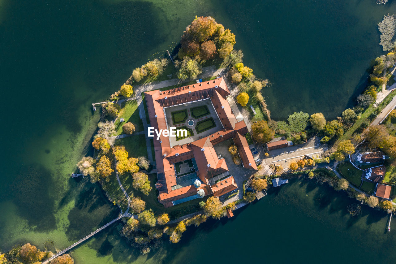 Germany, bavaria, seeon-seebruck, aerial view of seeon abbey