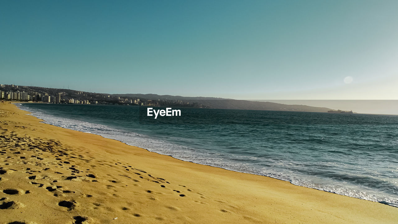 SCENIC VIEW OF BEACH AGAINST CLEAR SKY