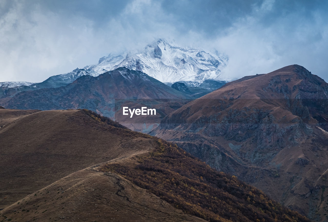 Scenic view of snowcapped mountains against sky