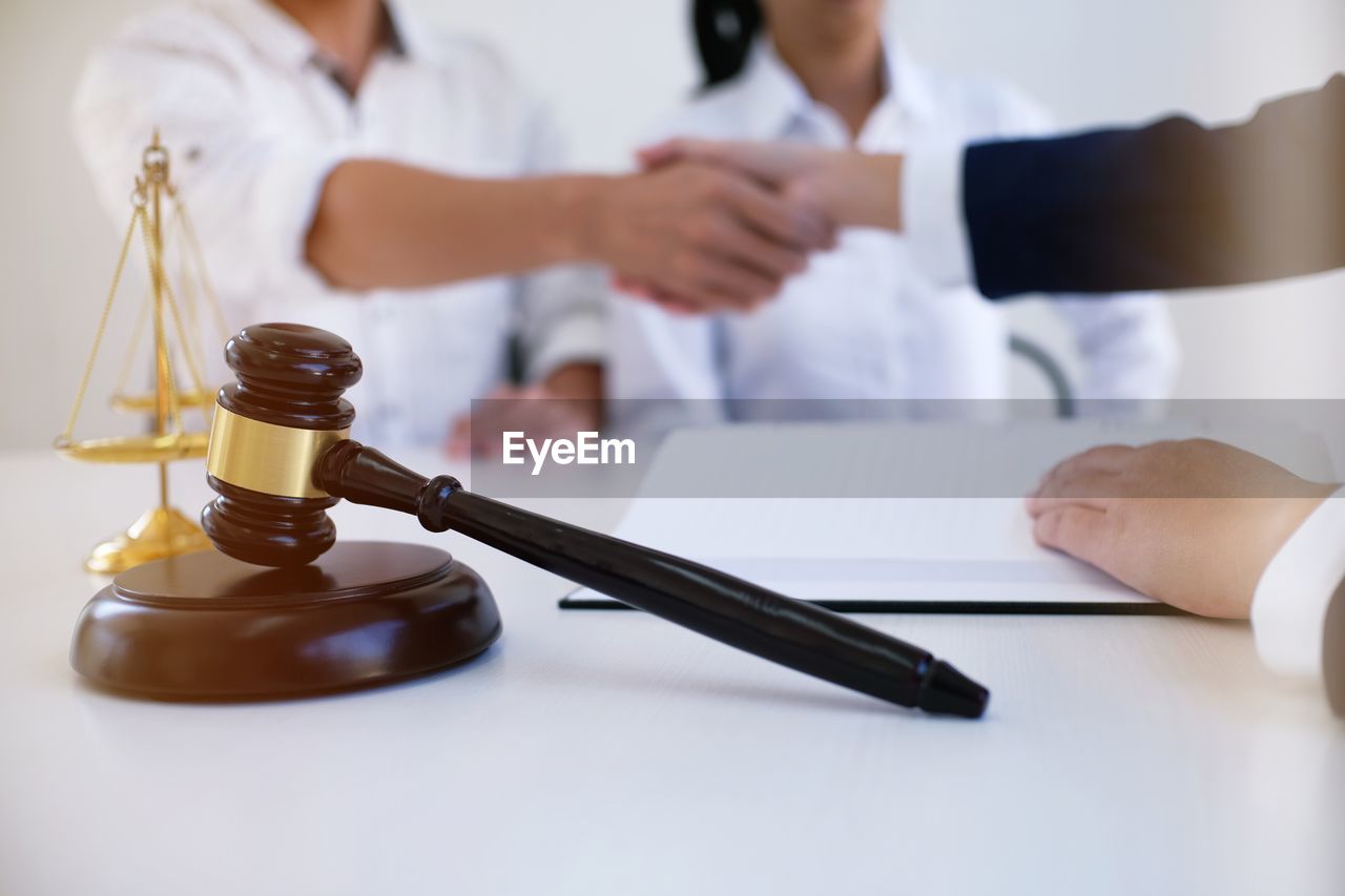 Cropped image of lawyer shaking hands with colleague