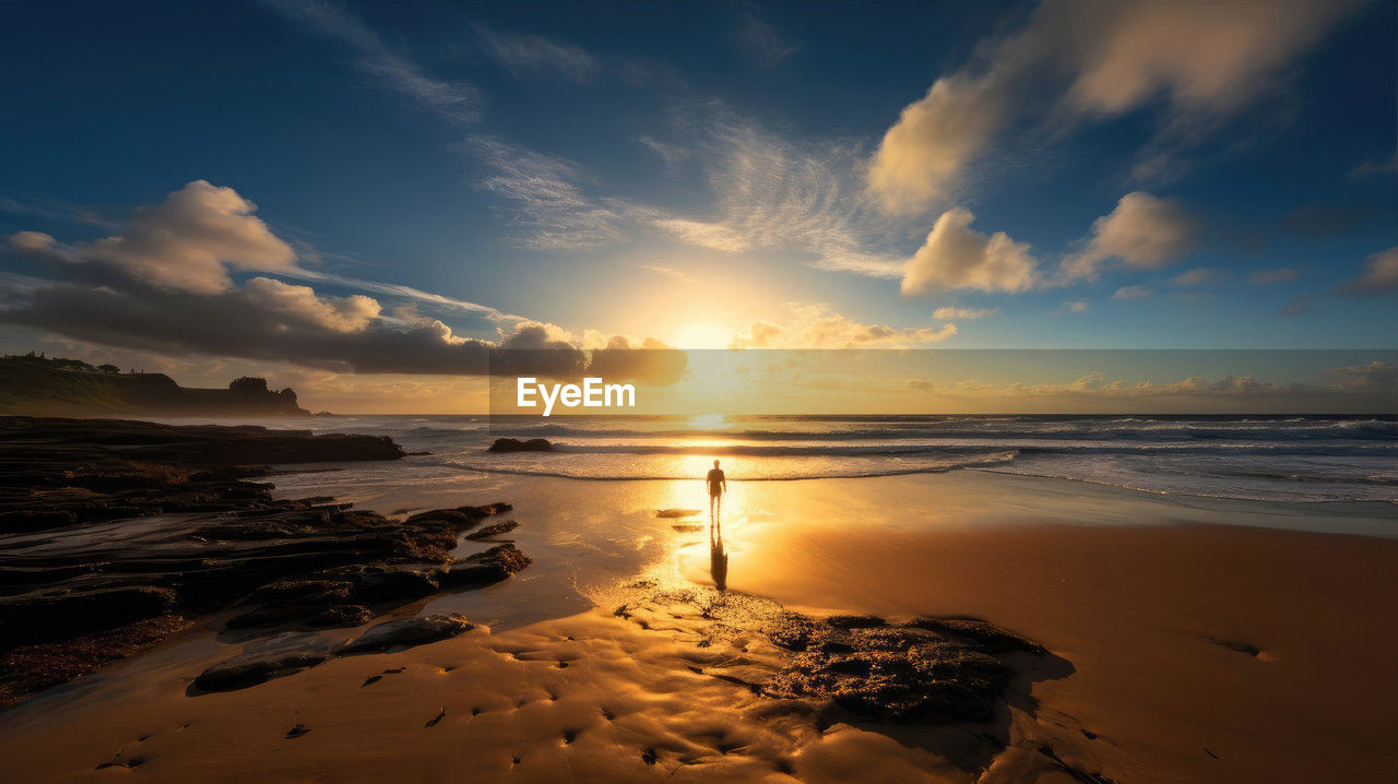 scenic view of beach against cloudy sky during sunset