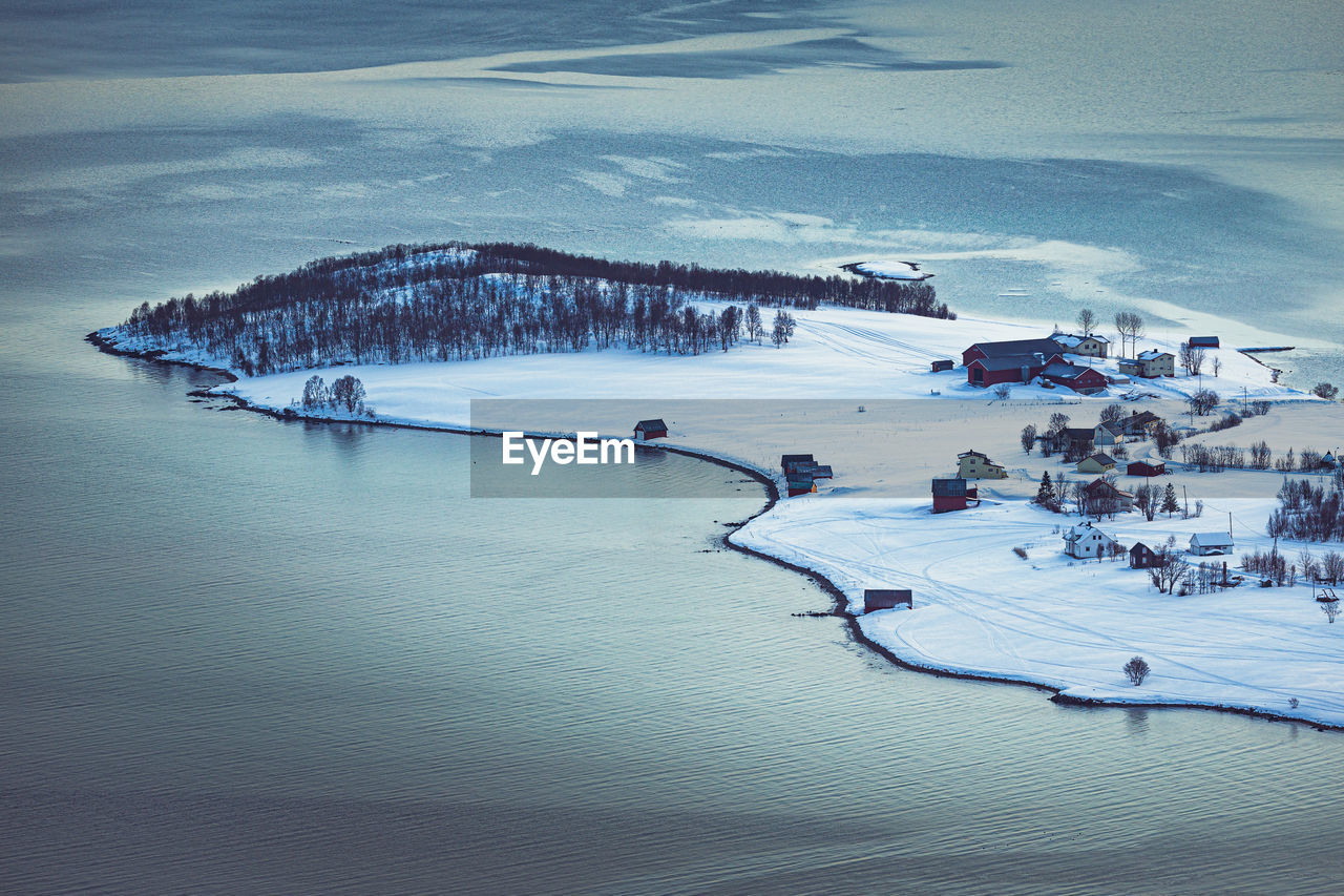 High angle view of sea during winter