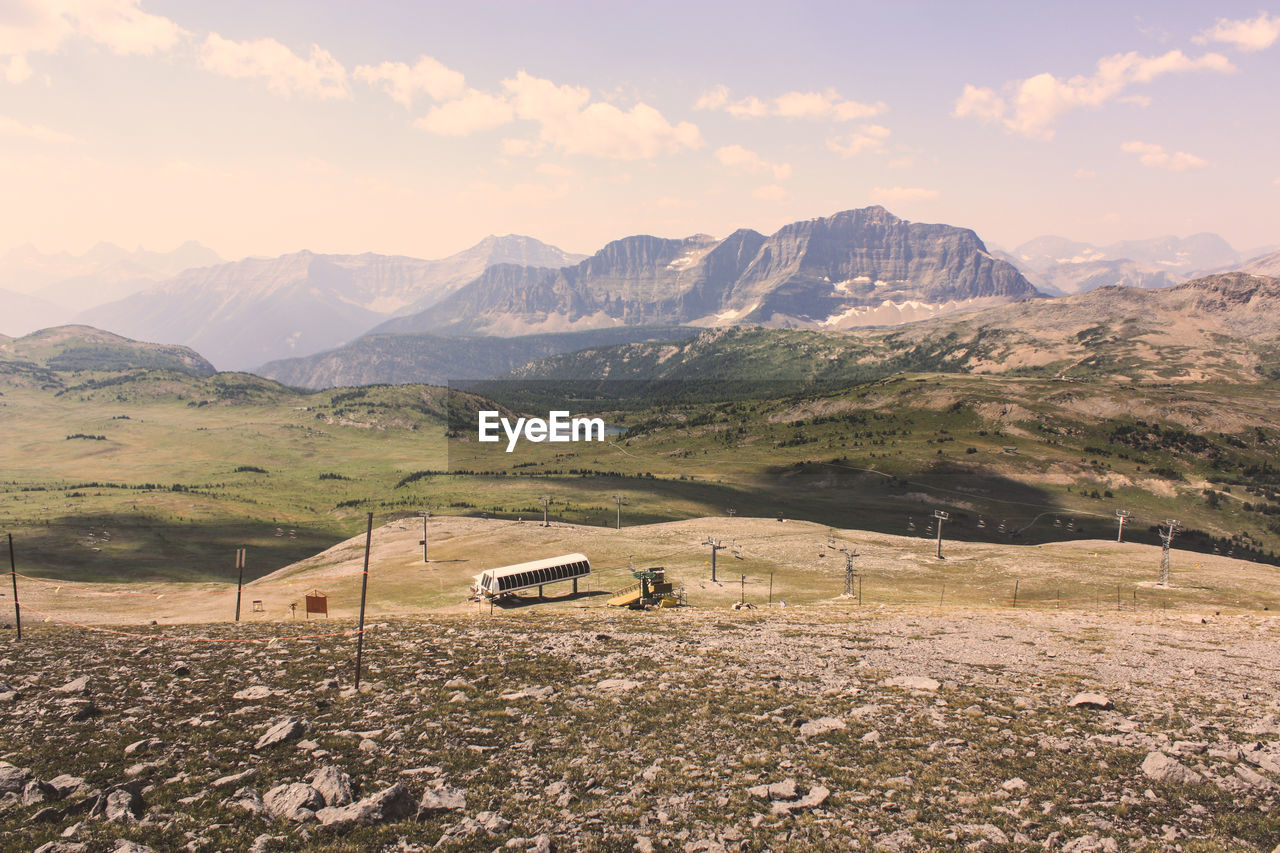 Scenic view of landscape and mountains against sky