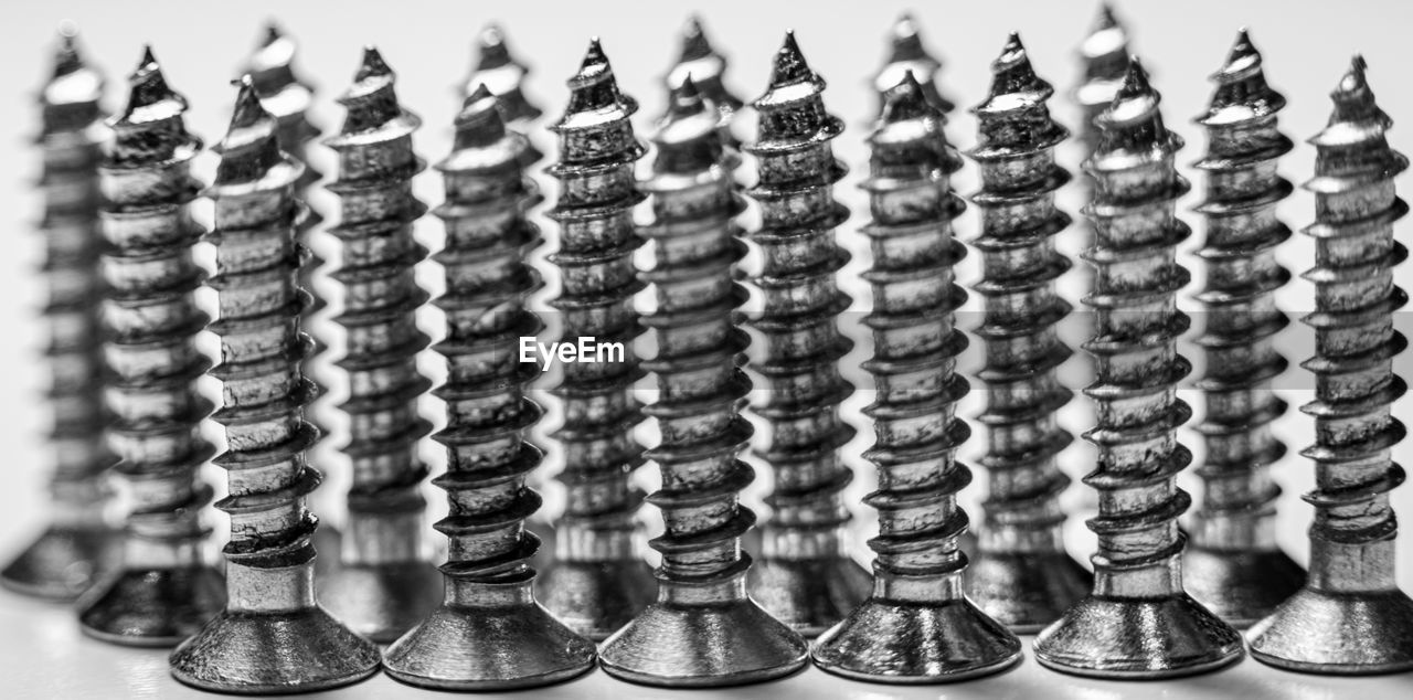 Close-up of steel screws