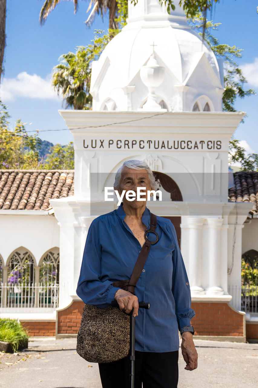 Senior woman tourist at the heritage town of salamina in the department of caldas in colombia