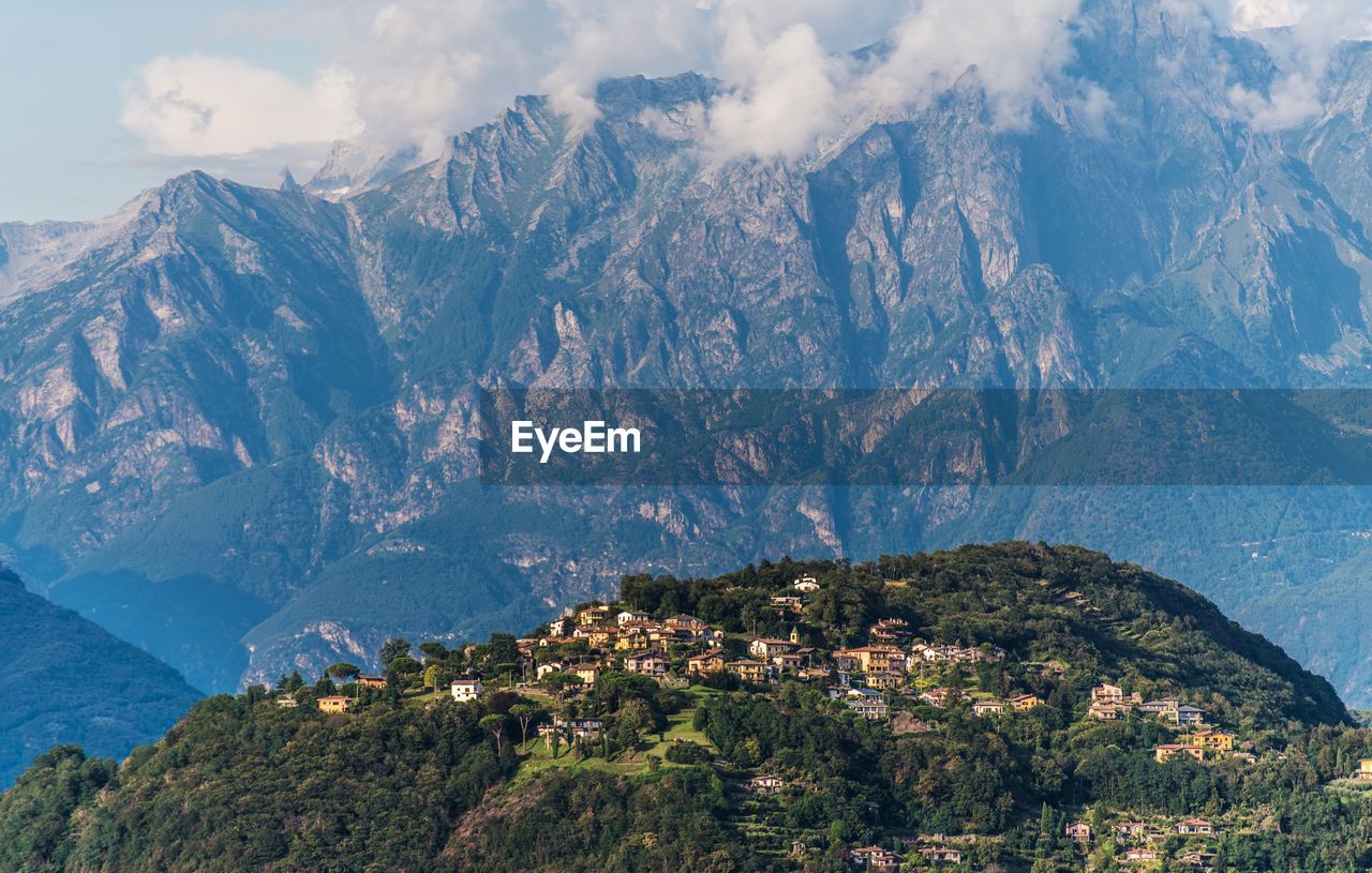 Panoramic view of landscape and mountains against sky