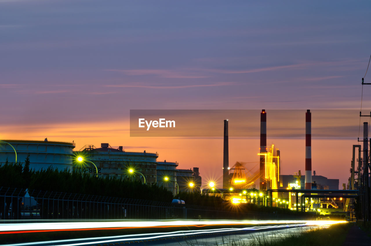 Light trails in factory areas.