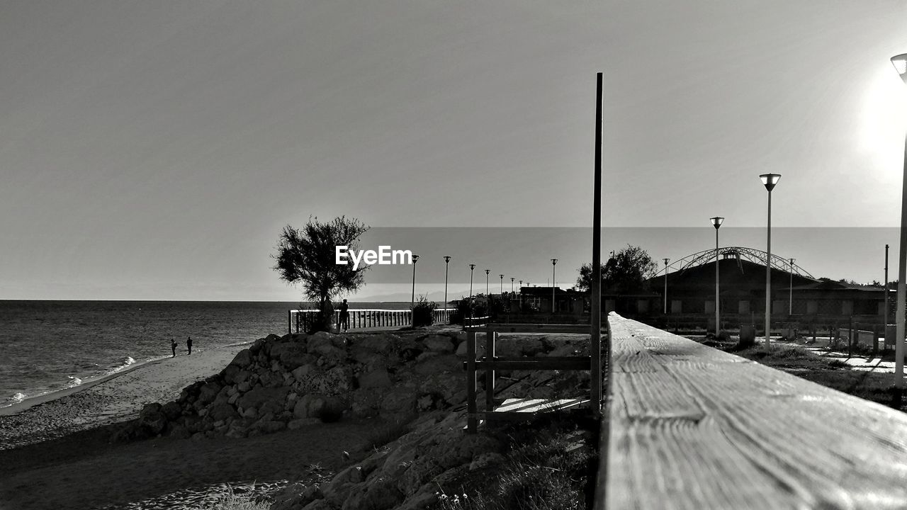 PANORAMIC SHOT OF BEACH AGAINST CLEAR SKY