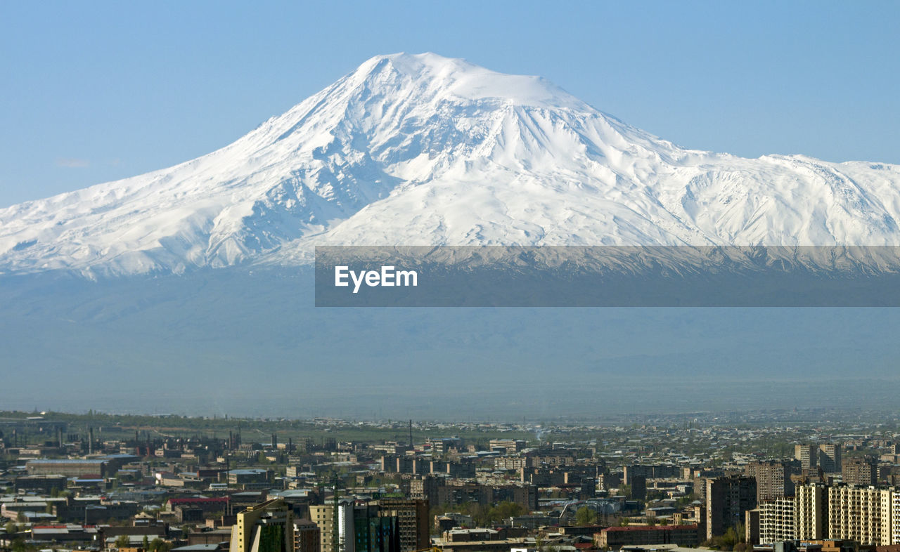 A beautiful view of the top of the big ararat and city yerevan.