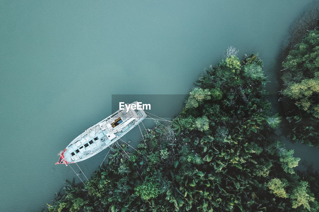 water, nautical vessel, transportation, nature, tree, plant, mode of transportation, high angle view, sea, ship, aerial view, no people, travel, vehicle, green, day, outdoors, beauty in nature, aerial photography, scenics - nature, environment, land