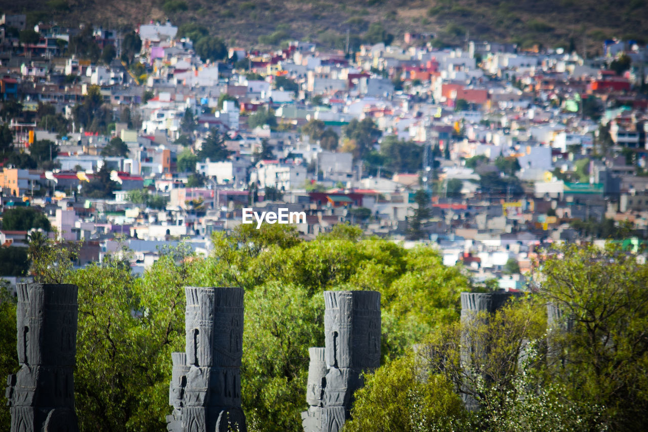 High angle view of buildings in city