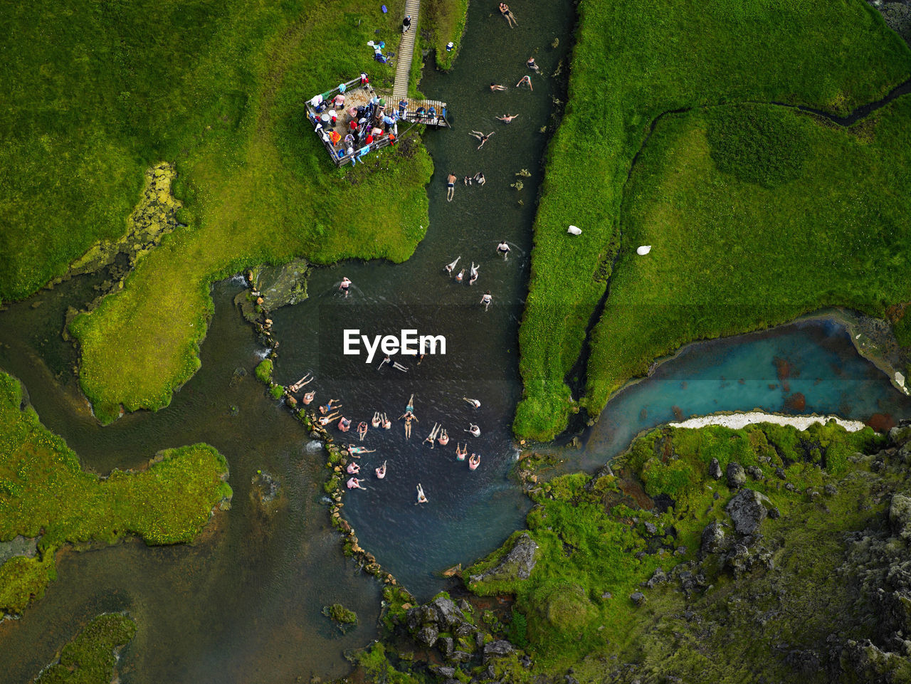 Aerial view of geothermal pool in iceland