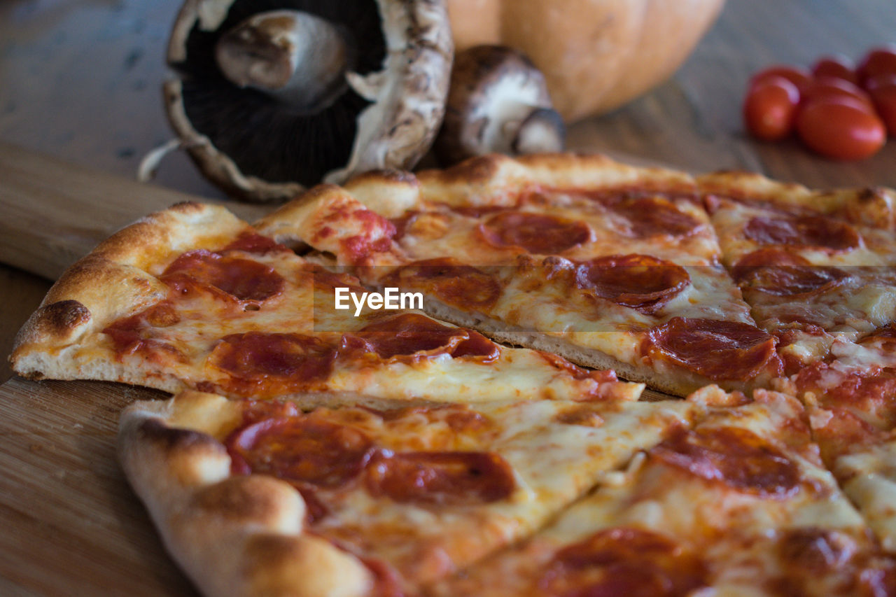 Close-up of pizza on table