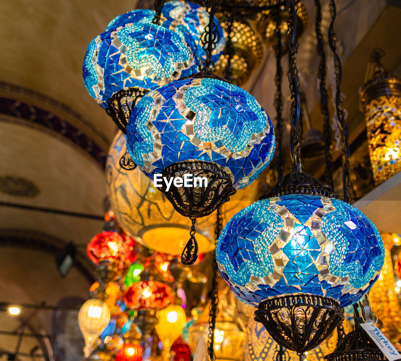 Low angle view of illuminated lanterns 