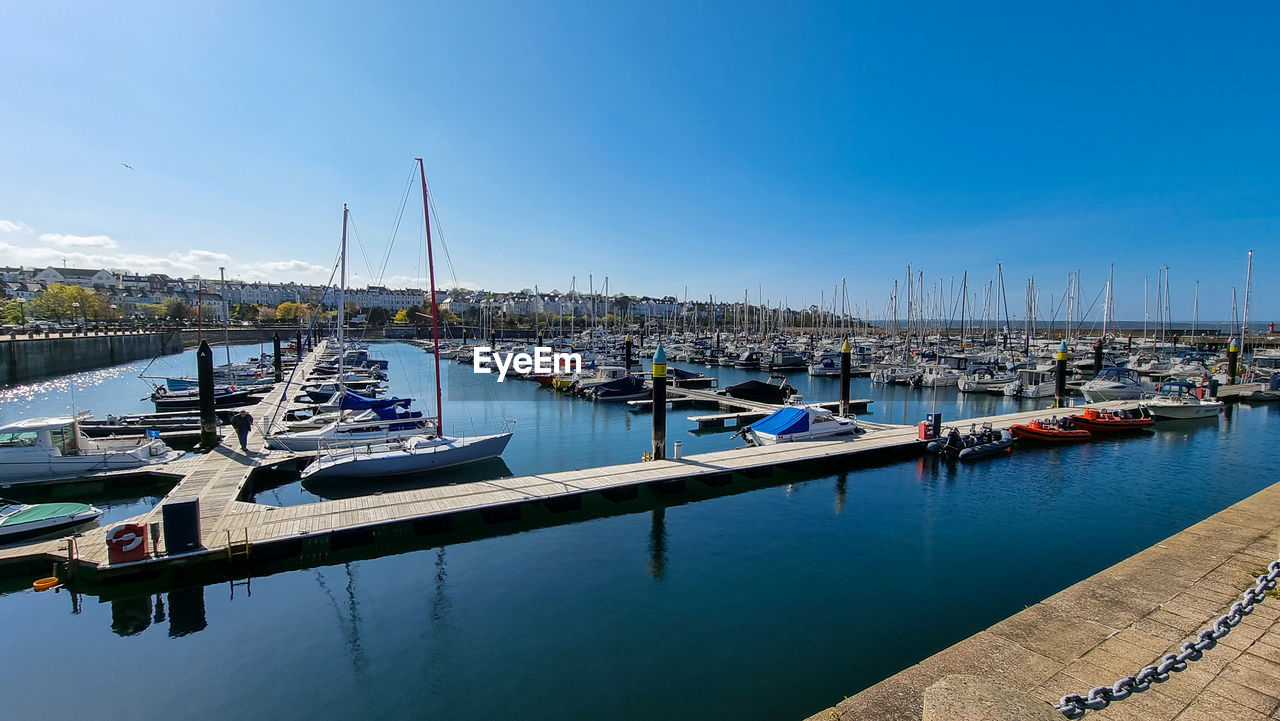 BOATS MOORED IN HARBOR