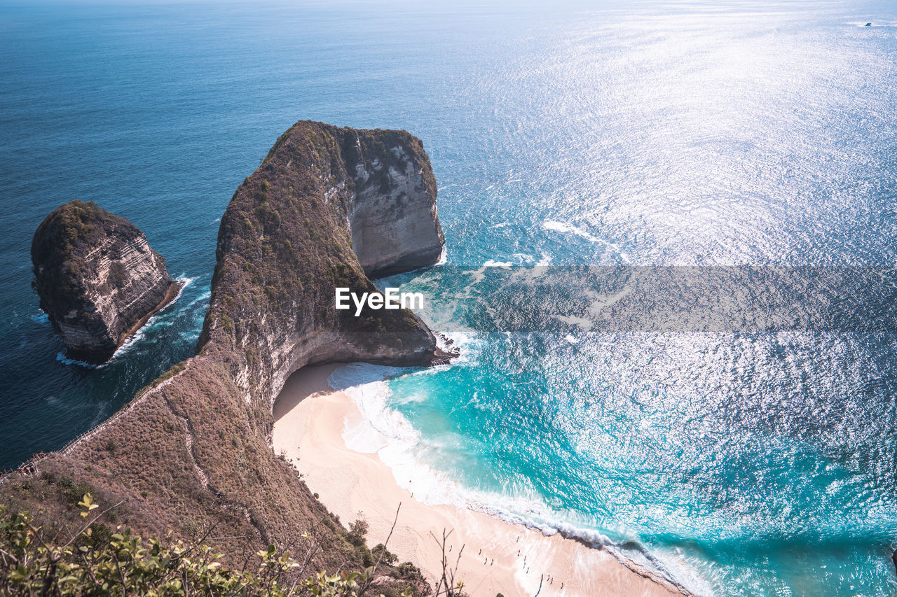 High angle view of rock formation on sea shore