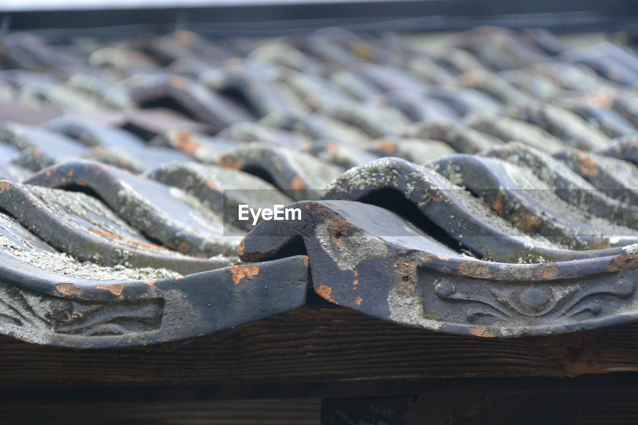 Close-up of rusty roof tiles